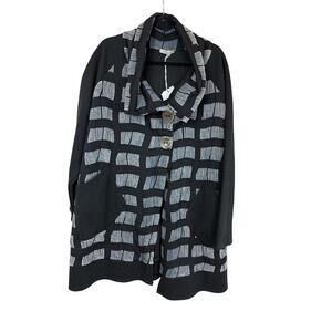 Chalet Black Gray Square Pattern Knit Sleeve Tunic Coat XL Made In USA